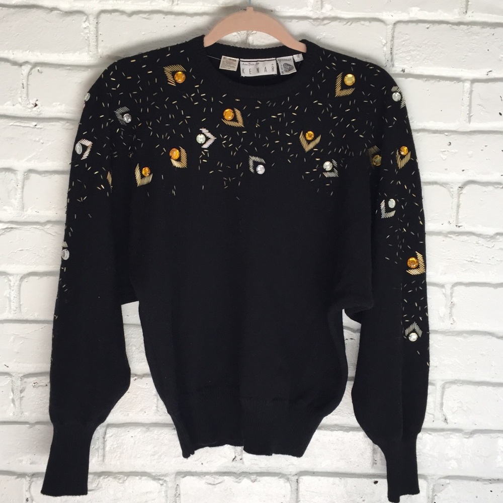 1980's Vintage Black Chevron Beaded Sweater